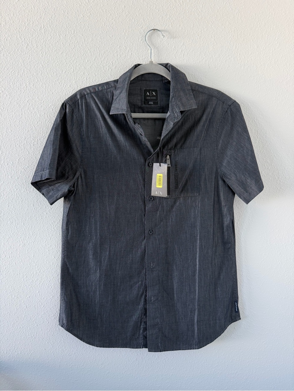 A/X Armani Exchange Men's Short Sleeve Dark Charcoal Button-Down Shirt